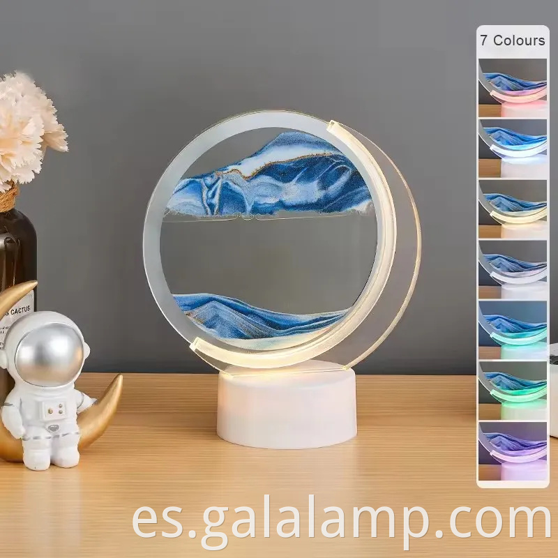 Fascinante lámpara de escritorio de arena que fluye con características de carga coloridas